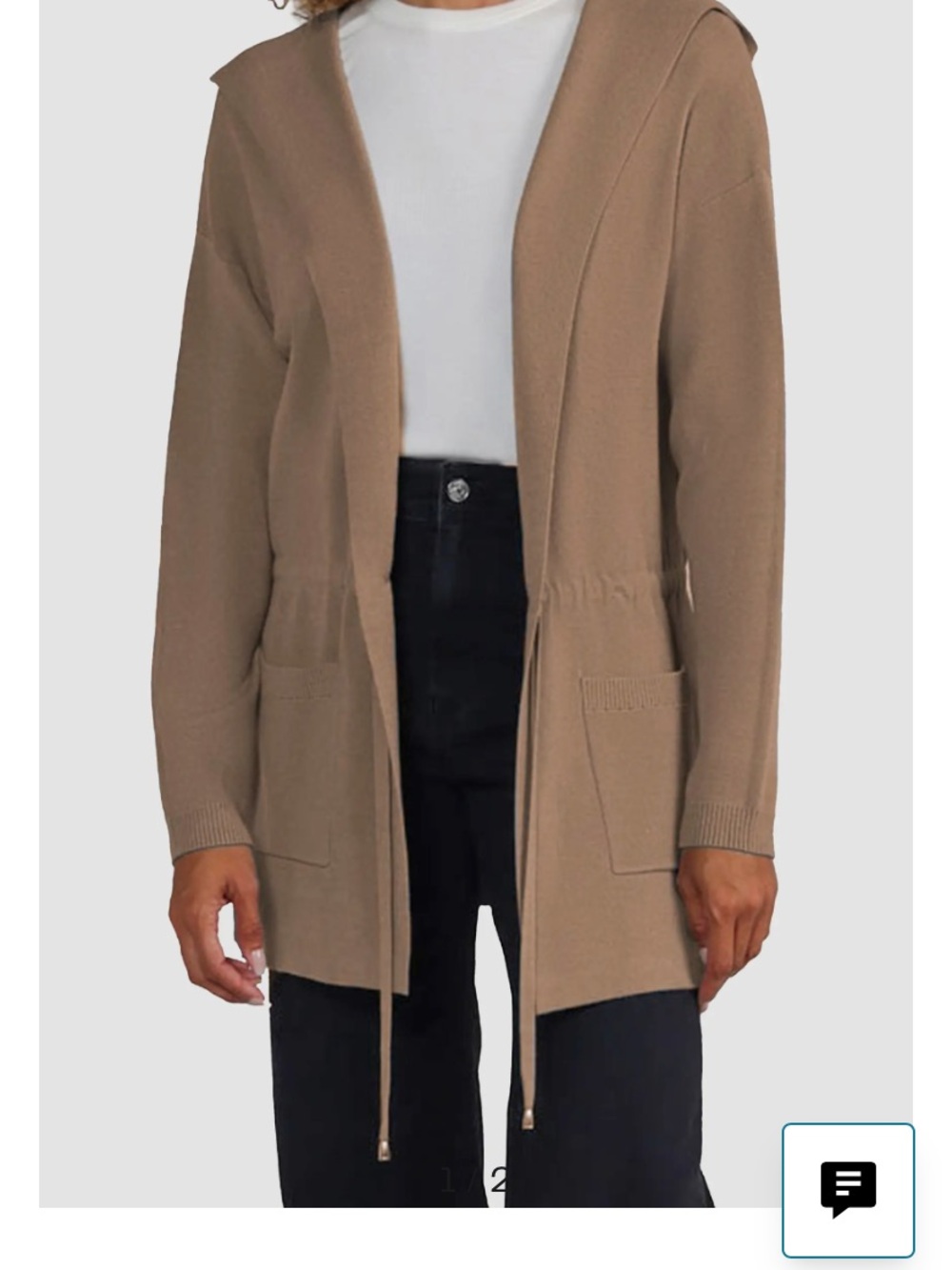Hooded Open-Front Knit Cardigan - Camel